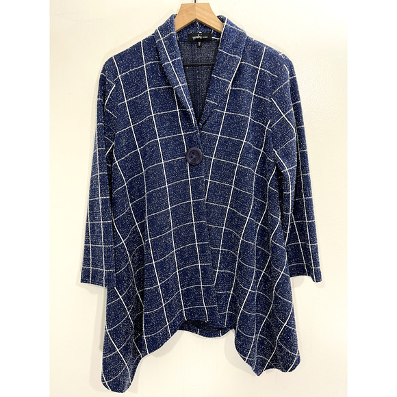 Yushi Women Jacket M Coat Texture Lagenlook Artsy Plaid Asymmetrical Avant Garde - Picture 1 of 13